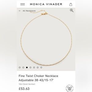 Monica Vinader Fine Twist Choker Necklace Adjustable 38-43/15-17'